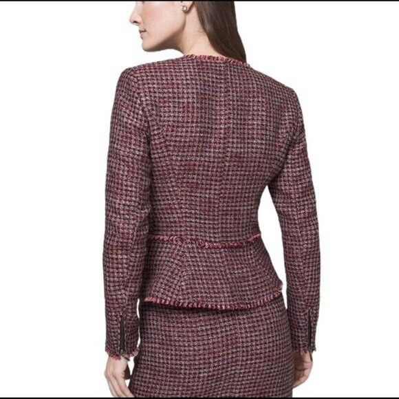 WHBM White House Black Market Red Tweed Jacket Blazer Zip Front Pocket M… - Picture 2 of 7